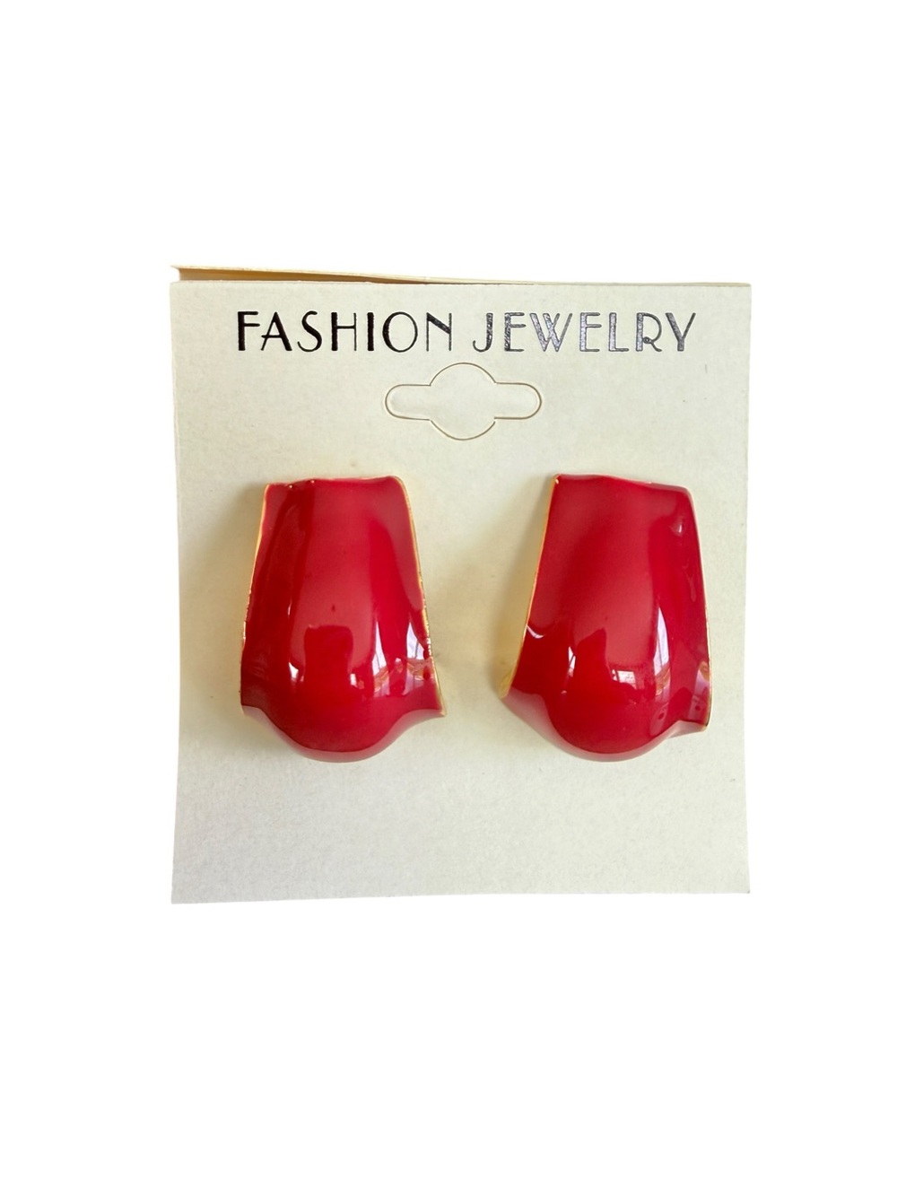 Vintage 90s Red Enamel Chunky Clip On Earrings Gold Tone Statement NWT NOS